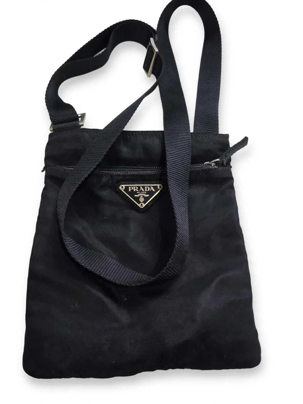 Prada Black Nylon Messenger Crossbody with Logo Plaque